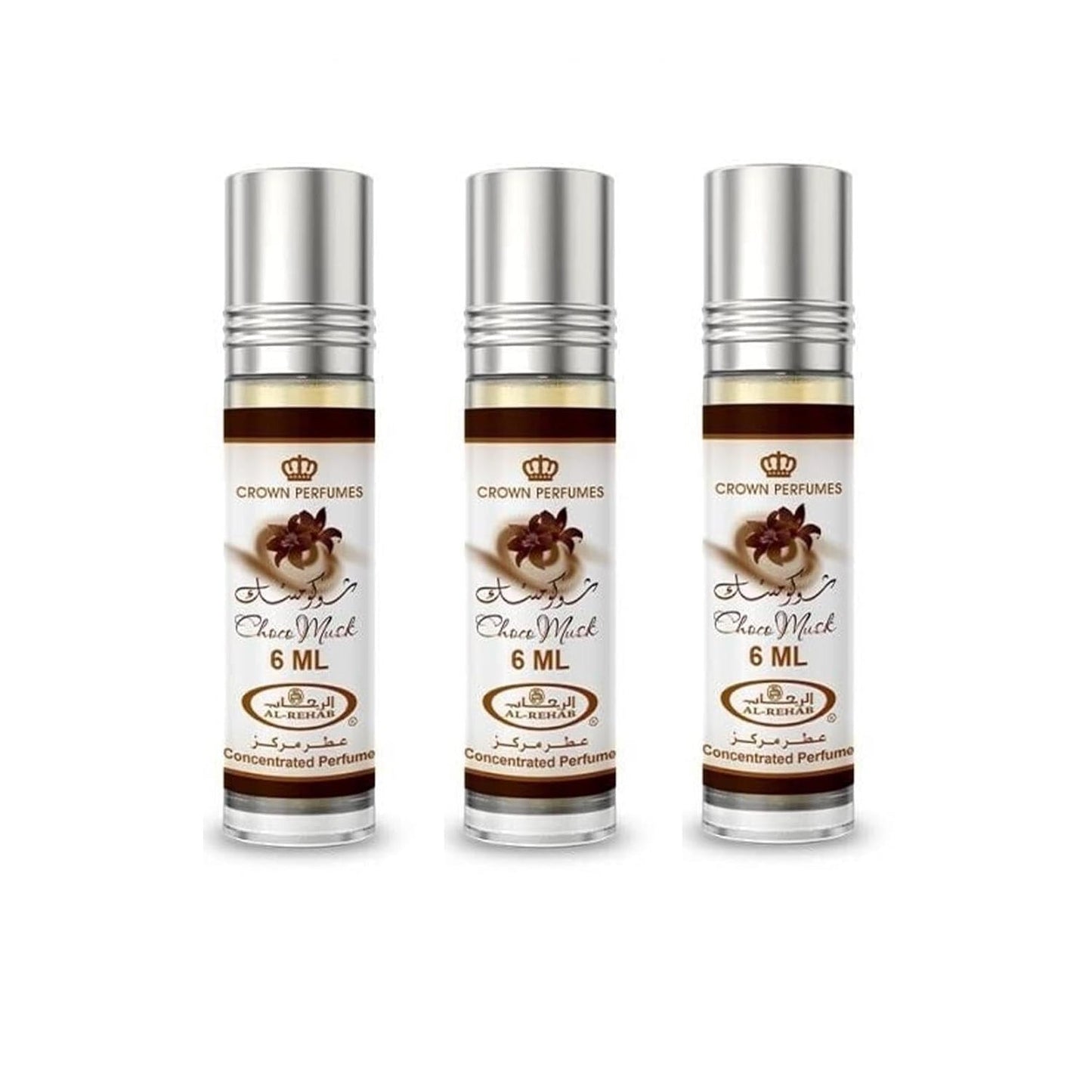 Al Rehab Choco Musk Concentrated Perfume 0.2 oz / 6 ml Unisex Roll On Pack of 3