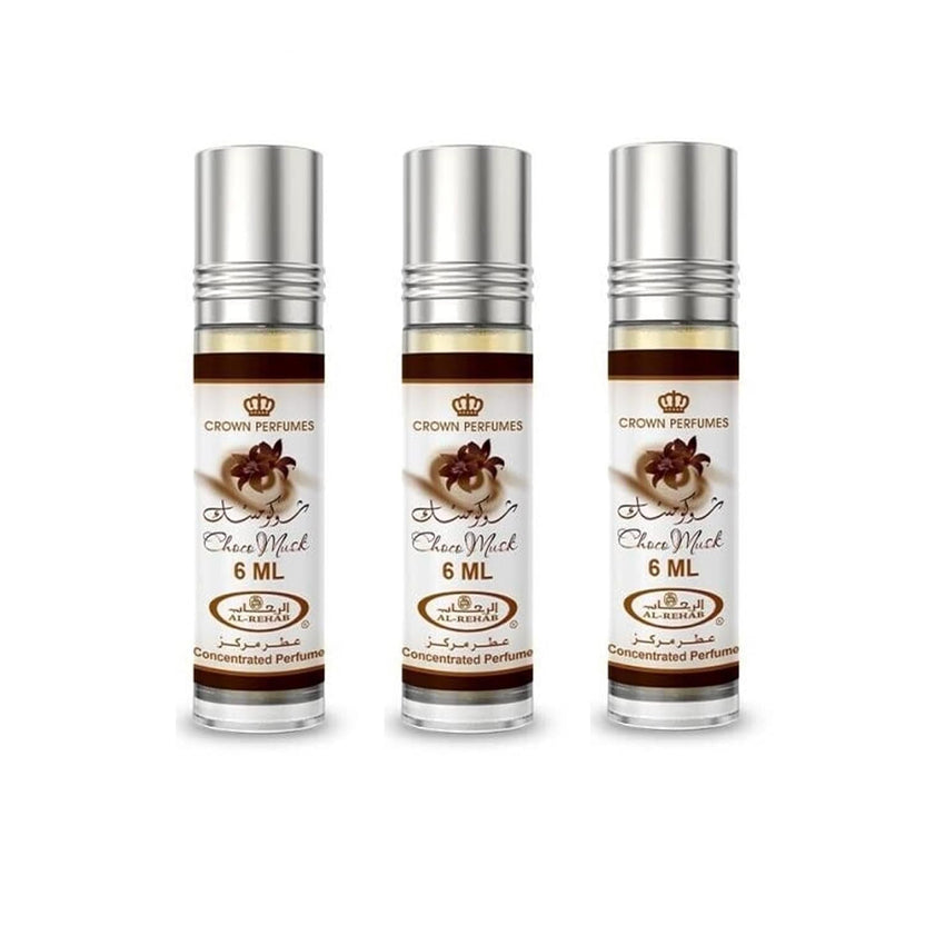 Al Rehab Choco Musk Concentrated Perfume 0.2 oz / 6 ml Unisex Roll On Pack of 3